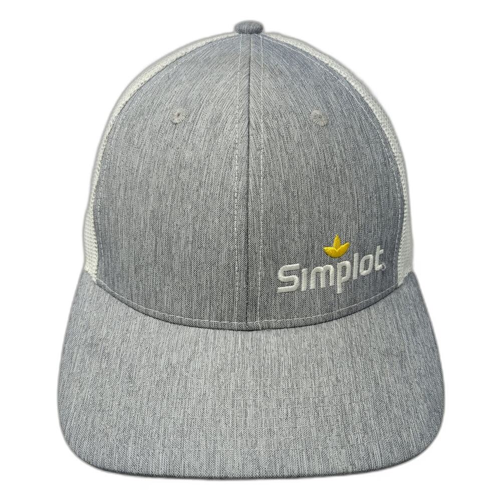 Ivory Headwear Simplot Gray White Yellow Trucker Hat One Size Mesh Snapback Cap